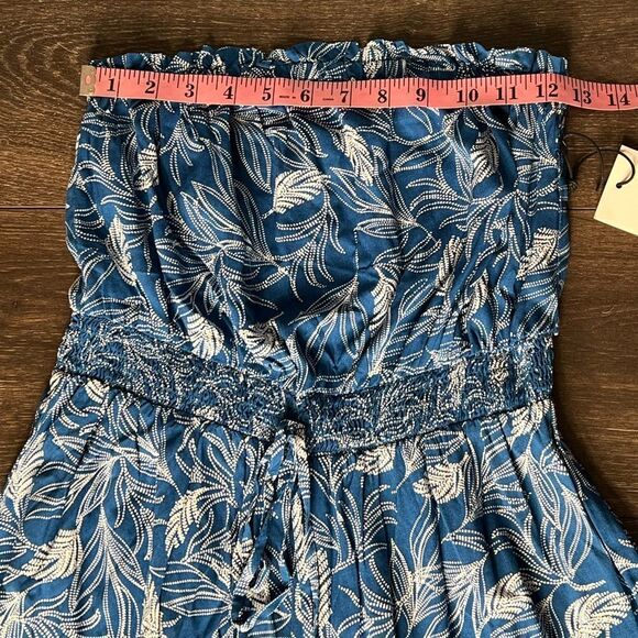 Japna Sleeveless, Smocked Waist, Slant Hem Jumpsuit, Blue/Wht Floral. Small. NWT - Picture 16 of 16